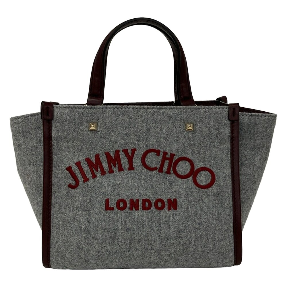 Jimmy Choo Varenne Tote Bag Gray Bordeaux Wool Leather